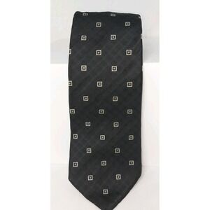 Tommy Hilfiger Mens Silk Necktie Black Gray Plaid Geometric Tie Made In USA 4x57